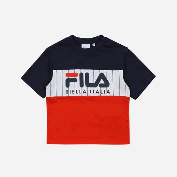 Fila Heritage Blocked S/S Boy's T-Shirts - Navy,NZ 169-74182